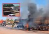 A câmera registrou um acidente que envolveu duas carretas; uma delas pegou fogo