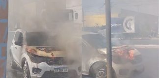 Fiat Mobi pega fogo na avenida Fernando Côrrea; veja vídeo