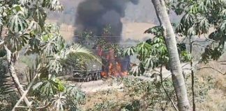 Carretas pegaram fogo após colidirem umas com as outras na Serra de São Vicente; confira o vídeo