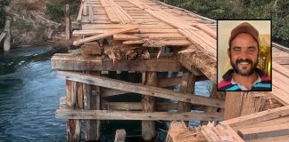 Um motorista morreu afogado depois de ponte de madeira ceder e caminhão cair em rio no interior de Mato Grosso
