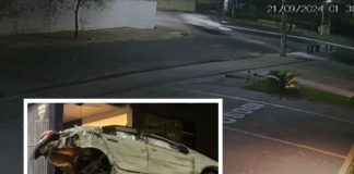 Um vídeo registra o momento em que o Corolla perde o controle e colide contra a vidraçaria em MT