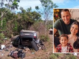 A colisão frontal entre um caminhão e um carro resultou na morte de um casal e filho pequeno em MT