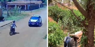 Uma viatura da Polícia Militar caiu em um córrego durante uma perseguição em MT; veja vídeo