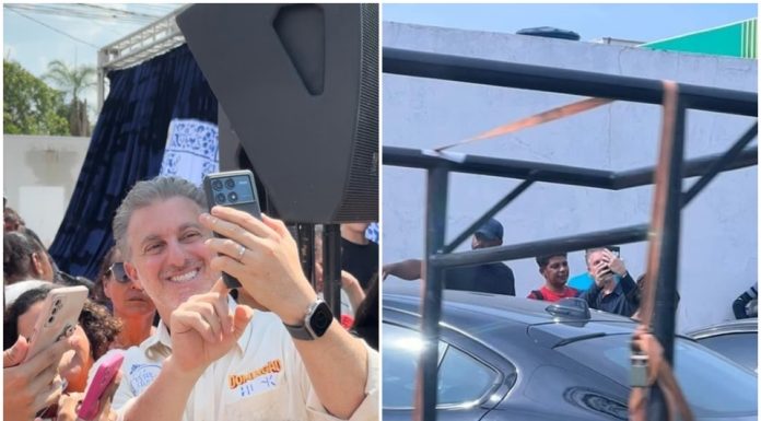 Luciano Huck tirou muitas fotos com dezenas de fãs no Pedra 90 e foi visto gravando em uma borracharia na avenida Jurumirim