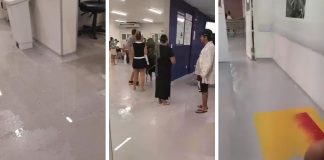 A água de esgoto invadiu uma UPA em Cuiabá depois de uma tempestade e o mau cheiro tomou conta da unidade