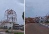 Tempestade despedaçou parte da torre de transmissão e prejudicou a estrutura do Cras; assista ao vídeo