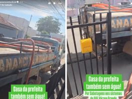 A prefeita de Várzea Grande recorre a um caminhão após a falta de água decorrente do roubo de cabos no DAE; confira o vídeo
