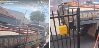A prefeita de Várzea Grande recorre a um caminhão após a falta de água decorrente do roubo de cabos no DAE; confira o vídeo