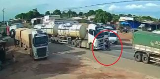 Mulher e criança de nove meses ficam debaixo de caminhão após acidente na BR-070; assista ao vídeo