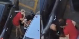 Enteada tenta agredir padrasto com um facão durante uma discussão em frente a uma farmácia em um bairro de alto padrão de Cuiabá; assista ao vídeo
