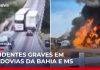 Veículo descontrolado derruba carro de uma ponte na Bahia e caminhão explode no Mato Grosso do Sul; confira