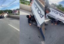 Viatura da PM capota após manobra brusca em ponte de Cuiabá