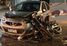 Carro invade pista contrária, bate em motociclista e deixa homem gravemente ferido em Cuiabá