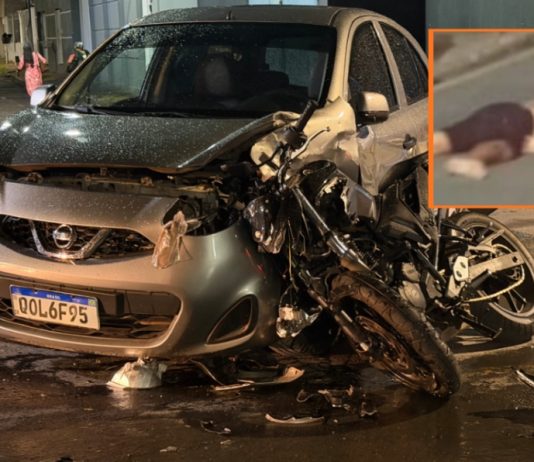 Carro invade pista contrária, bate em motociclista e deixa homem gravemente ferido em Cuiabá
