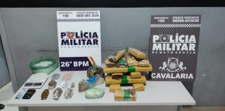 Cavalaria da PM conduz dois faccionados e apreende 13,7 quilos de drogas em cidade de MT