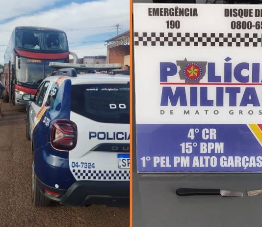 Passageiros contêm suspeito após tentativa de ataque a facadas dentro de ônibus de viagem