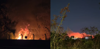 Incêndio iniciado em área de descarte irregular se espalha e chega ao terreno do Aeroporto Marechal Rondon