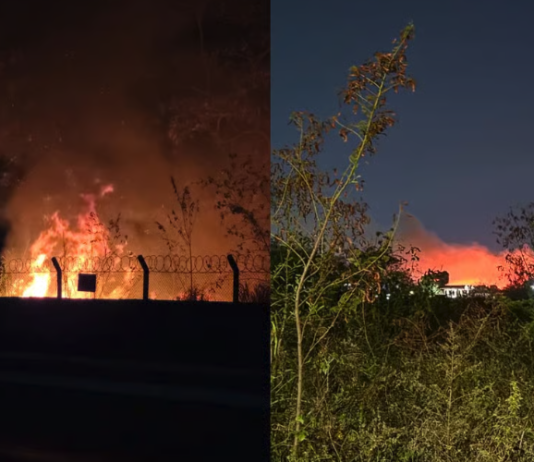 Incêndio iniciado em área de descarte irregular se espalha e chega ao terreno do Aeroporto Marechal Rondon
