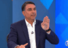 Sabatina de Flávio Bolsonaro no JN repercute após anúncio de igreja com mensagem “Apoio: Globo”